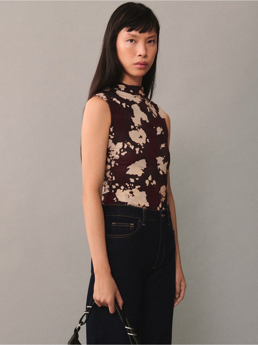 Mango Mock Neck Bleached-Effect Sleeveless Tank